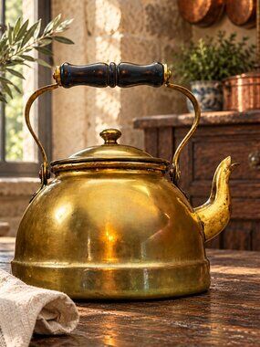 Vintage Taurus Portugal Brass Tea Kettle